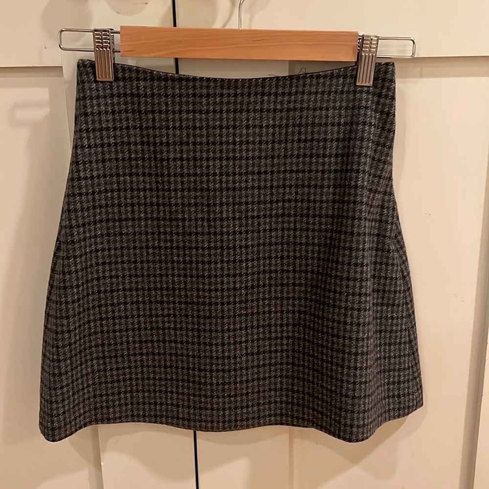 Wilfred Free Mini Wool Plaid/ Houndstooth Skirt, Grey, Size 0